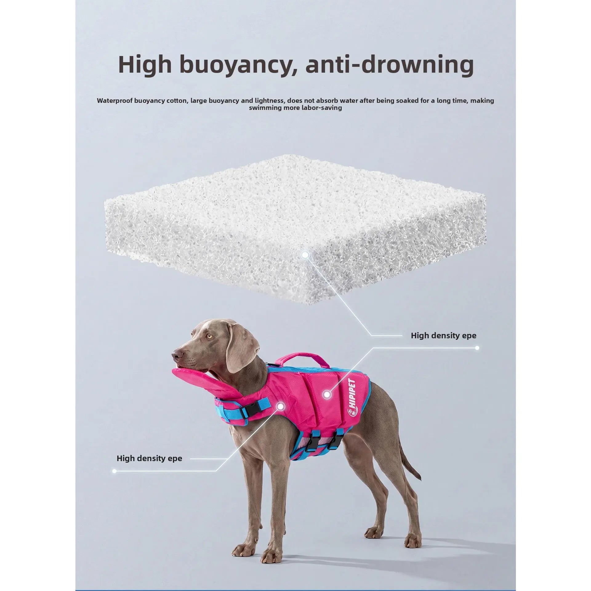 Dog Life Jacket - Pet High-Visibility Float Vest with Bright Contrast Colors, Ripstop Quick-Drying Fabric, Head Support for Pool, Lake, Ocean Activities
