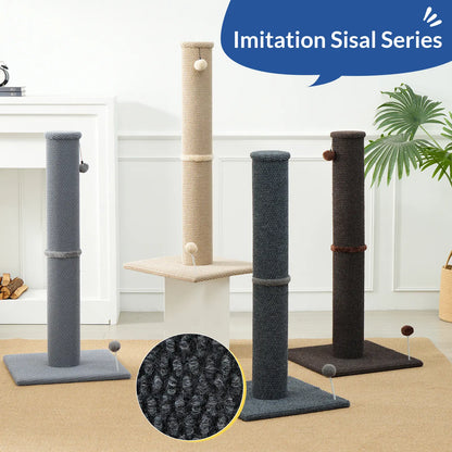 Made4Pets Plain Freestanding Sisal Scratching Post for Indoor Cats, 19.25" L X 19.25" W X 41.73" H, Sturdy Base, Replaceable Spring Toy, Space-Saving Compact Build, Supports Healthy Nails, Vertical Scratcher, Guides Scratching Away from Sofas