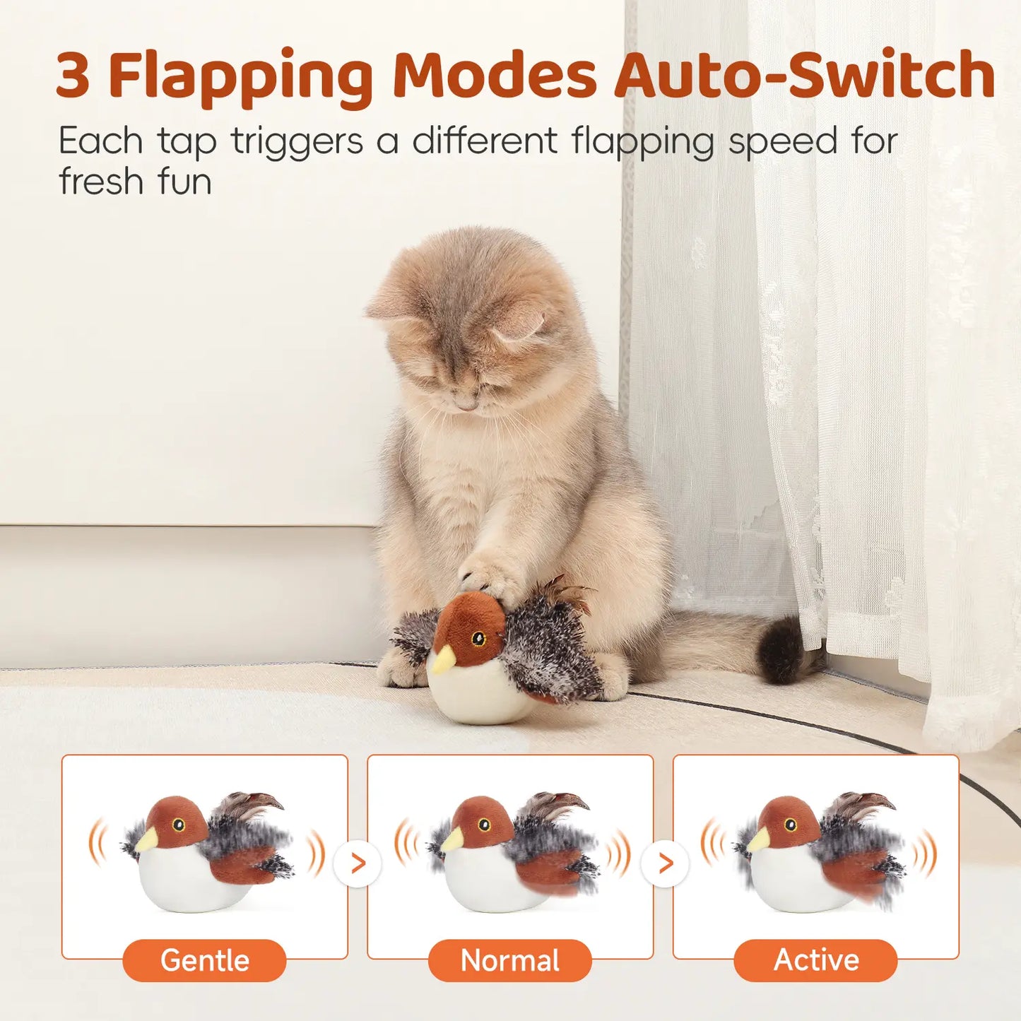 Potaroma Cat Toys Flapping Bird, Lifelike Chirping Cat Kicker, Rechargeable Touch Activated Interactive Kitten Toy #Backtoschool