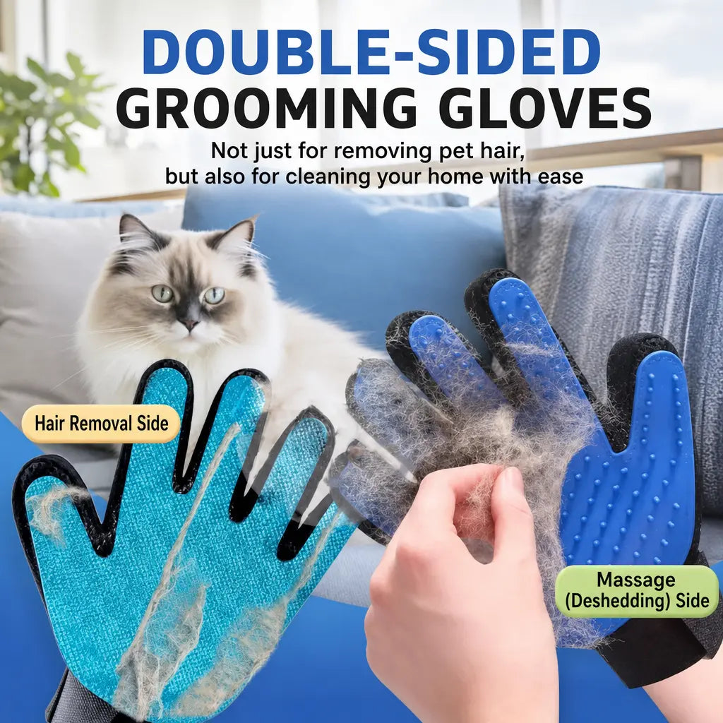 Pet Grooming Gloves, Upgrade Version with Enhanced 255 Silicone Grooming Tips, Hair Remover Mittens for Dogs & Cats, Bath Brush, 2-In-1 Deshedding & Massage Mitt, 5-Finger Flexible Design, for Bathing & Grooming, Safe for Long/Short/Curly Hair Pets