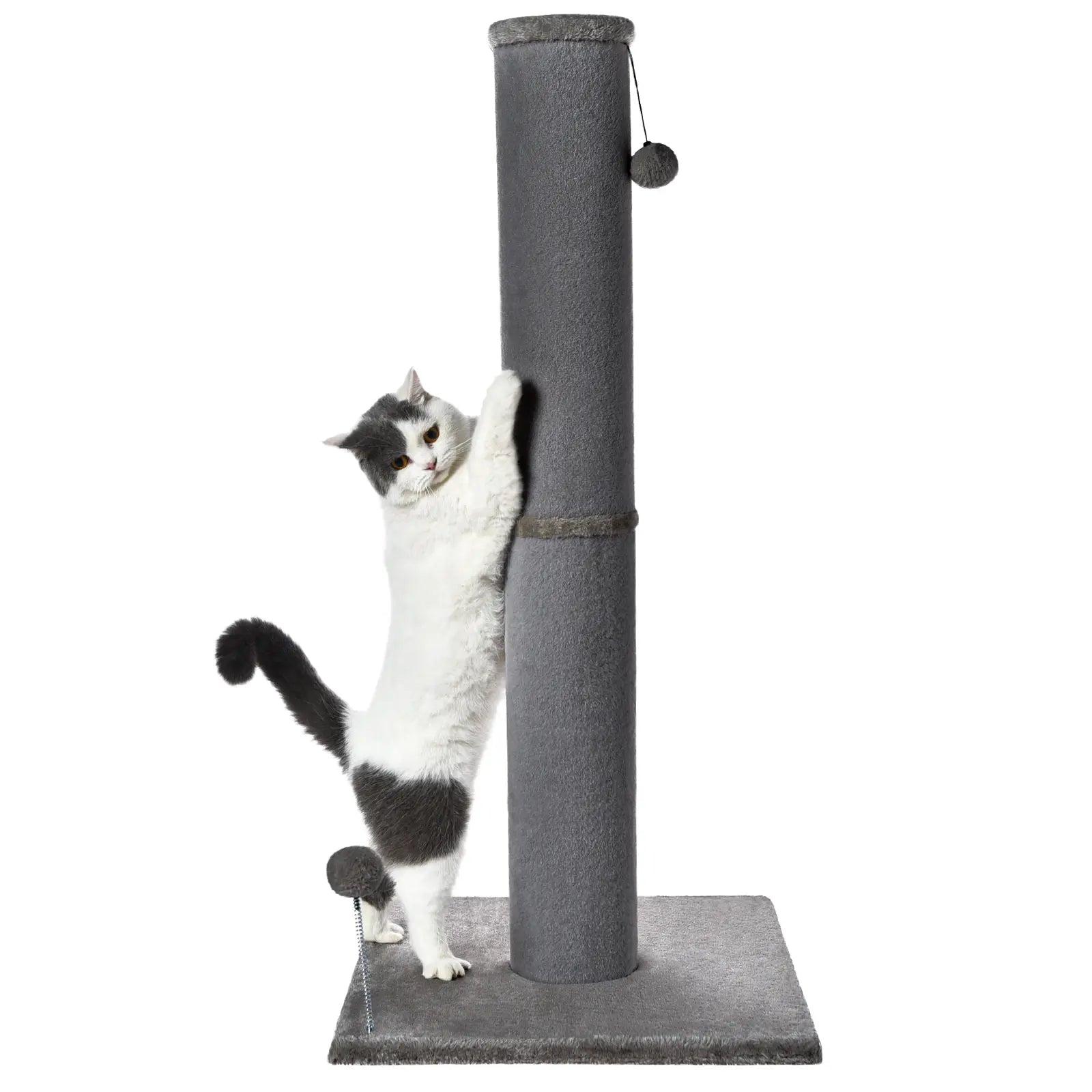 Made4Pets Plain Freestanding Sisal Scratching Post for Indoor Cats, 19.25" L X 19.25" W X 41.73" H, Sturdy Base, Replaceable Spring Toy, Space-Saving Compact Build, Supports Healthy Nails, Vertical Scratcher, Guides Scratching Away from Sofas