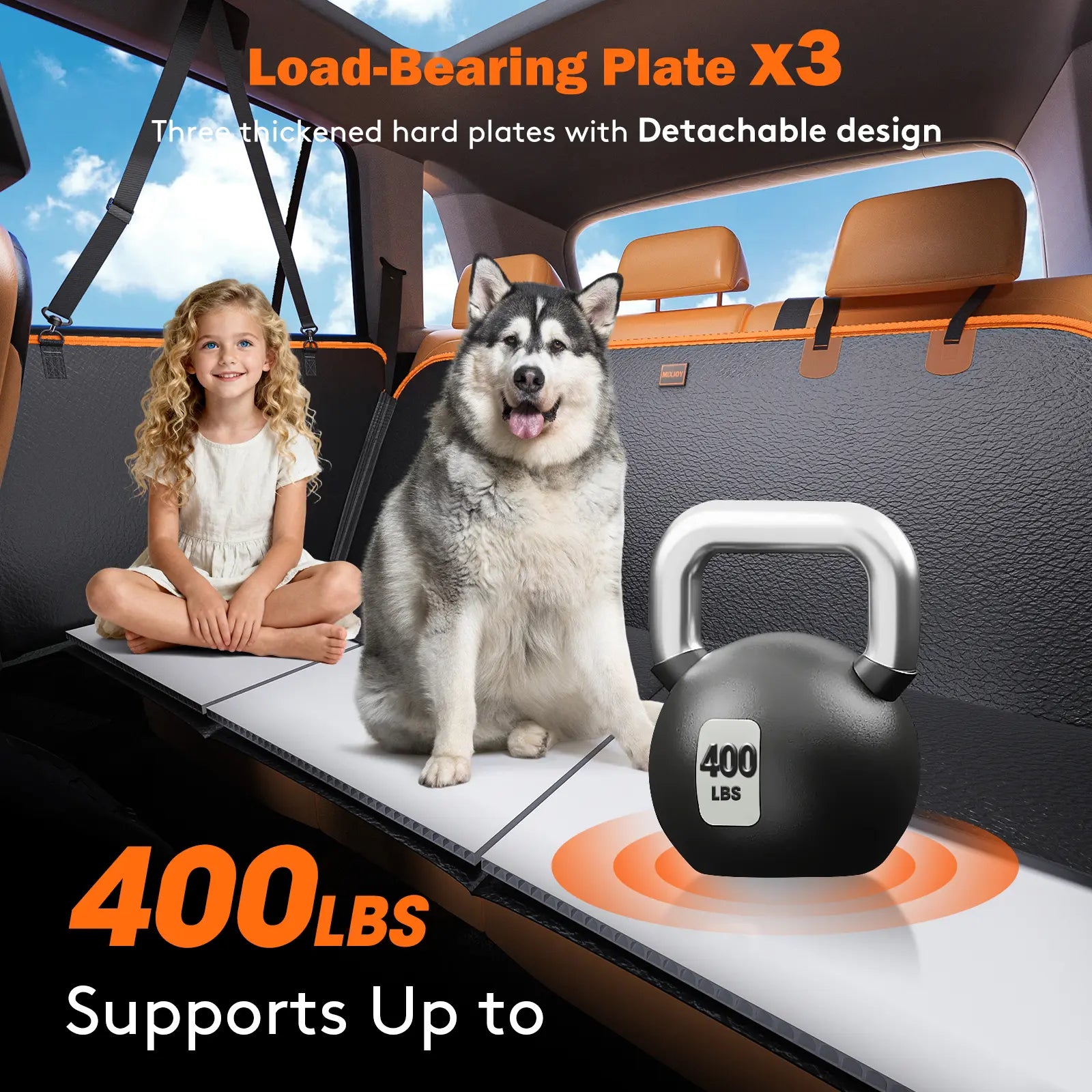 MIXJOY Dog Accessories,Waterproof Hard Bottom Dog Car Seat Cover, Folding Dog Bed for Car Travel,Outside Dog Bed,Expanded Space & Weight up to 400LBS Pet Accessories,Back to School
