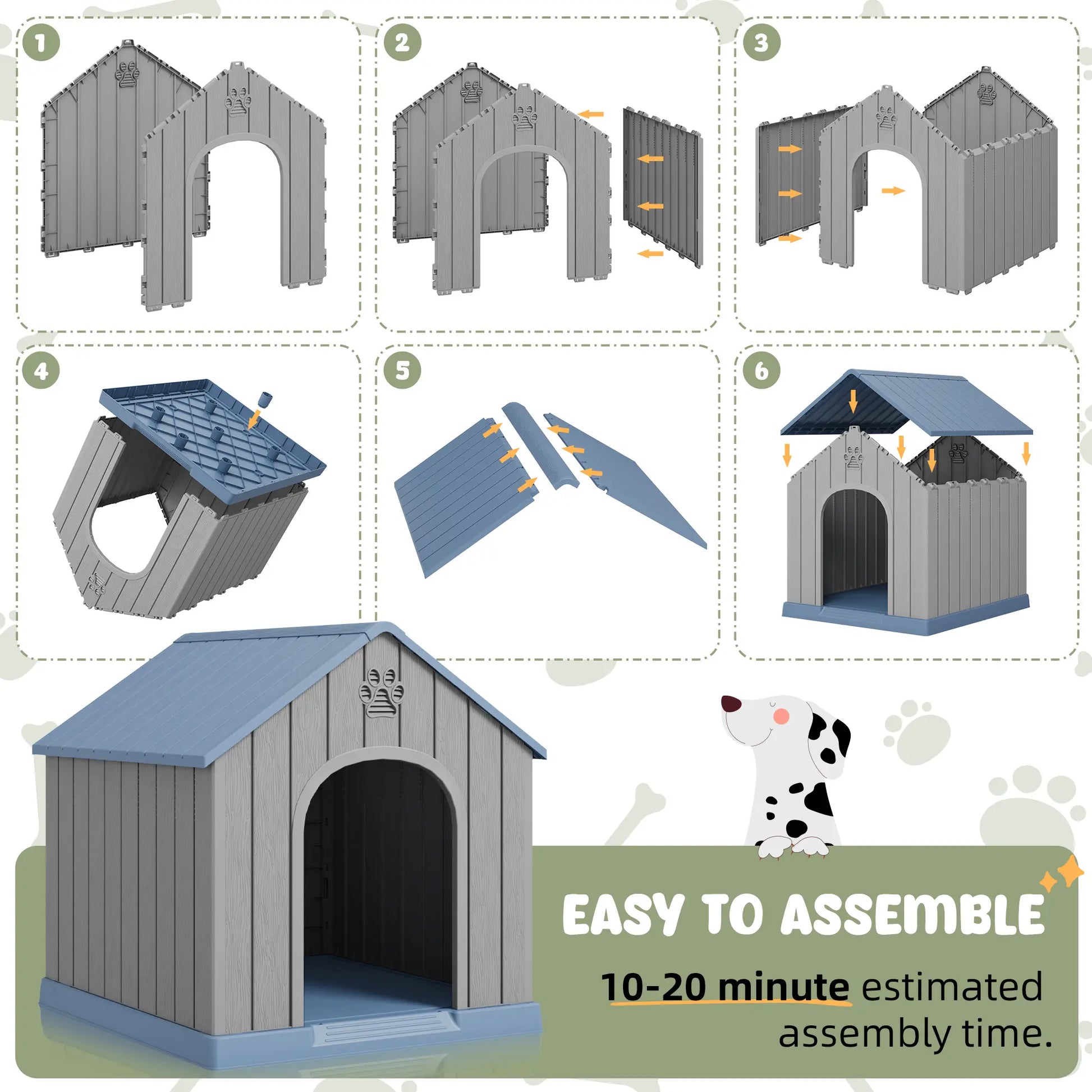 RIWENGO Durable Waterproof Plastic Dog House for Small to Large Sized Dogs Indoor Outdoor Elevated Floor UV Resistant Air Vents Drainage Holes Ground Nails Easy Clean and Assemble