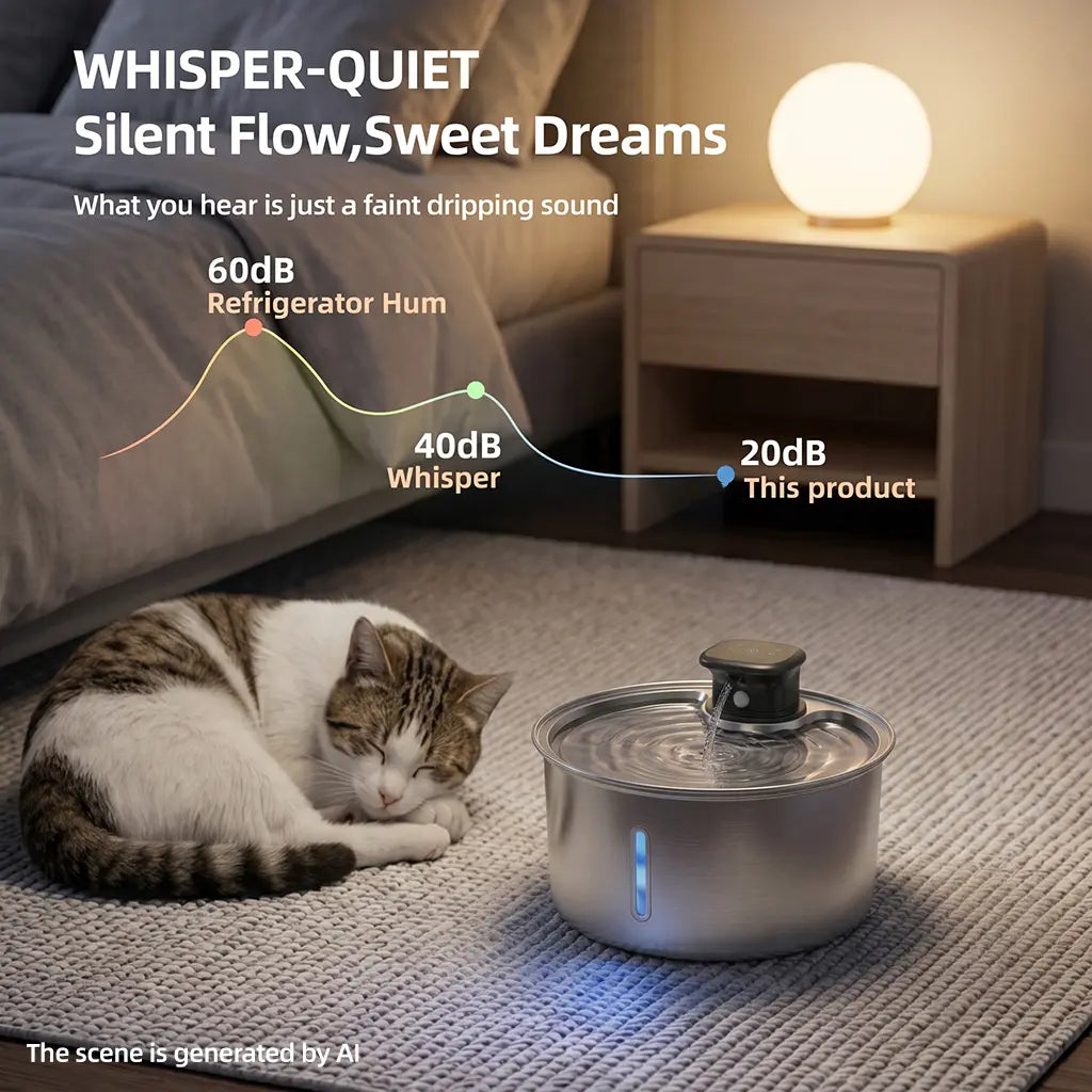 Stainless Steel Cat Water Fountain, 108Oz/3.2L Automatic Wireless Pet Water Dispenser with Sensor, Dog Fountain Water Bowl, Stainless Steel Dog Water Fountain, Pet Drinking Fountain, Ideal Gift for Cats and Dogs