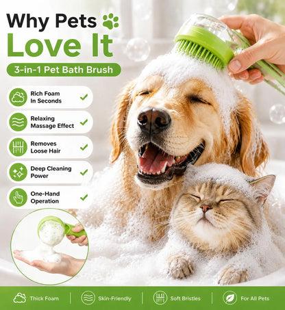 3-In-1 Pet Bath Brush with Shampoo Dispenser for Dogs & Cats, Ergonomic Handle, Gentle Massage Grooming Tool, Easy to Use, Essential Dog Bath Supply, Dog Bath Brush for Long and Short-Haired Dogs and Cats, Shower, Bath Accessory, Pet Shower, Pet, Bath Tim
