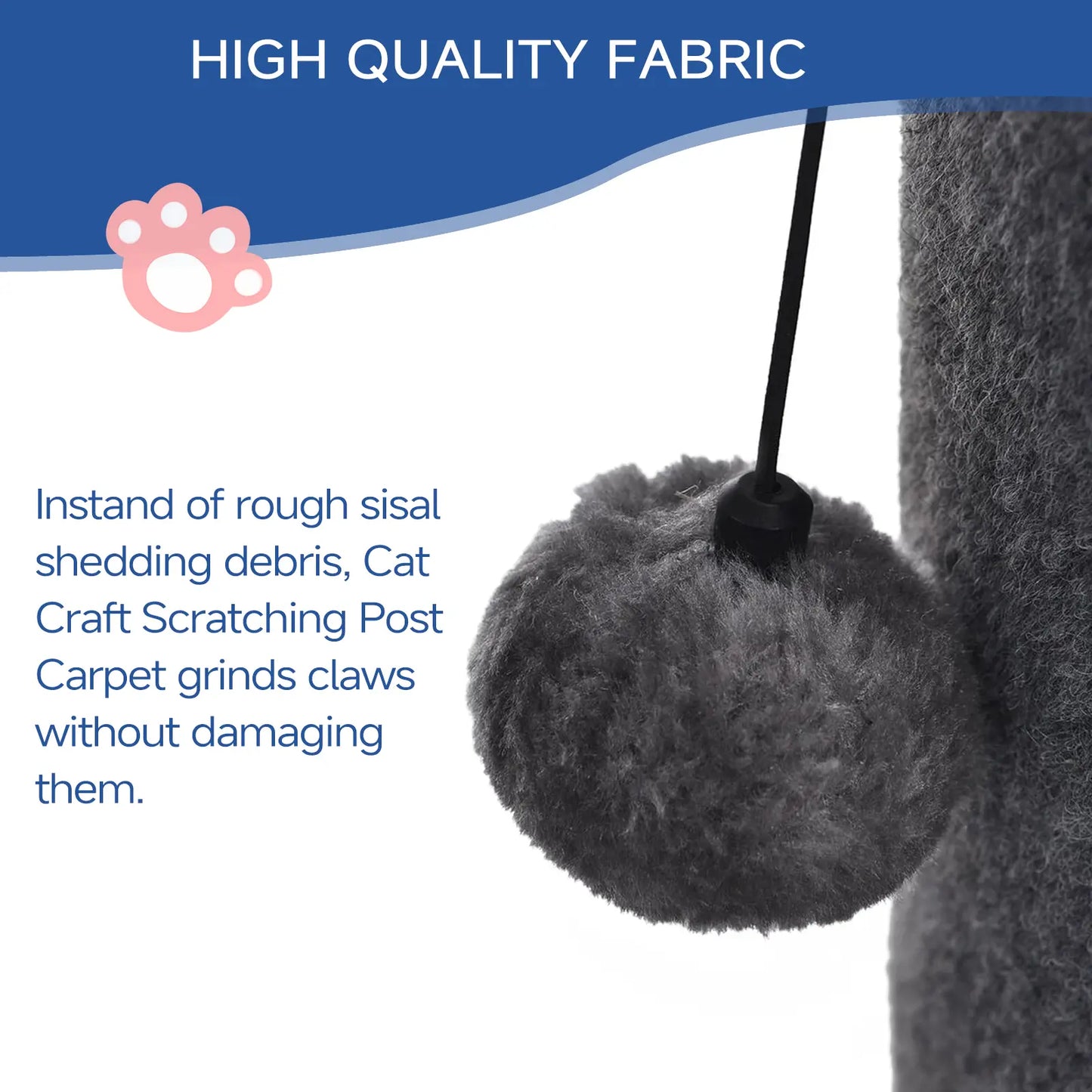Made4Pets Plain Freestanding Sisal Scratching Post for Indoor Cats, 19.25" L X 19.25" W X 41.73" H, Sturdy Base, Replaceable Spring Toy, Space-Saving Compact Build, Supports Healthy Nails, Vertical Scratcher, Guides Scratching Away from Sofas