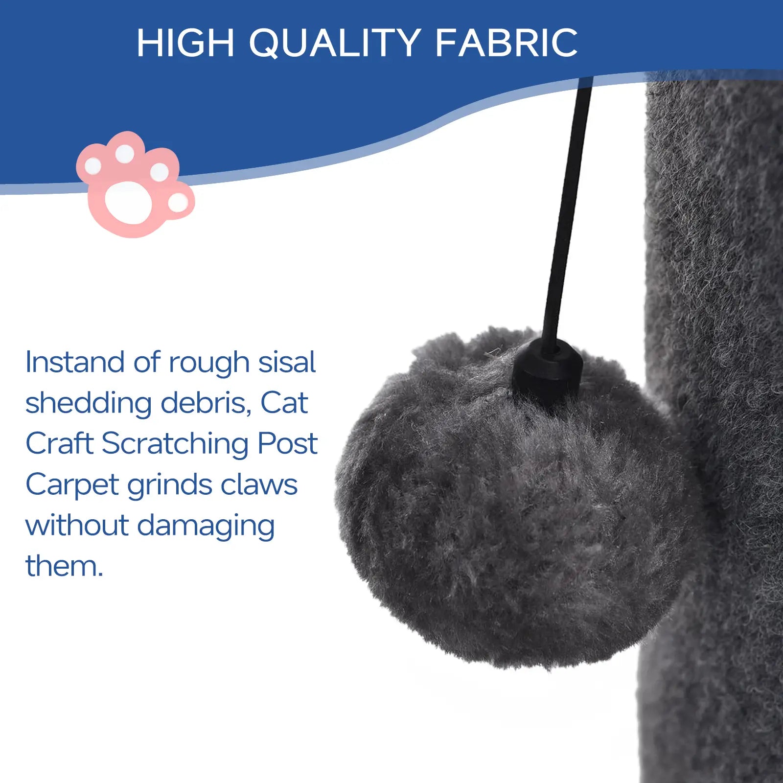 Made4Pets Plain Freestanding Sisal Scratching Post for Indoor Cats, 19.25" L X 19.25" W X 41.73" H, Sturdy Base, Replaceable Spring Toy, Space-Saving Compact Build, Supports Healthy Nails, Vertical Scratcher, Guides Scratching Away from Sofas
