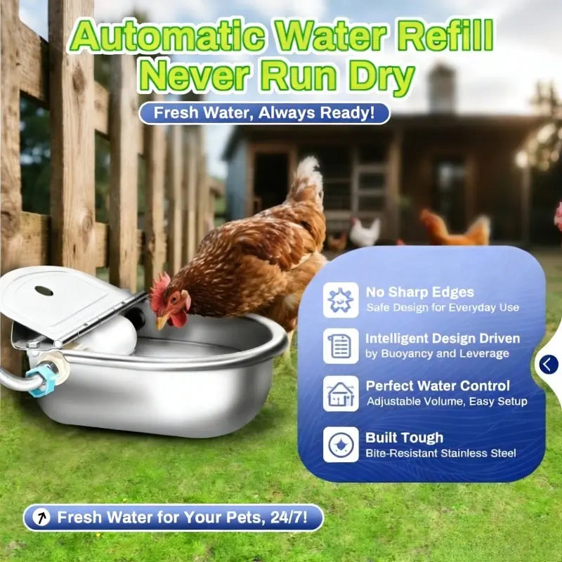 3L Stainless Steel Automatic Dog Water Bowl Dispenser - Single Unit with Fountain Flow, Drain Plug, Refill Hose, Slopper Stopper Water Trough (Pet Feeding Accessory) Multi-Pet Home