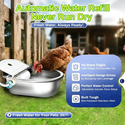 3L Stainless Steel Automatic Dog Water Bowl Dispenser - Single Unit with Fountain Flow, Drain Plug, Refill Hose, Slopper Stopper Water Trough (Pet Feeding Accessory) Multi-Pet Home