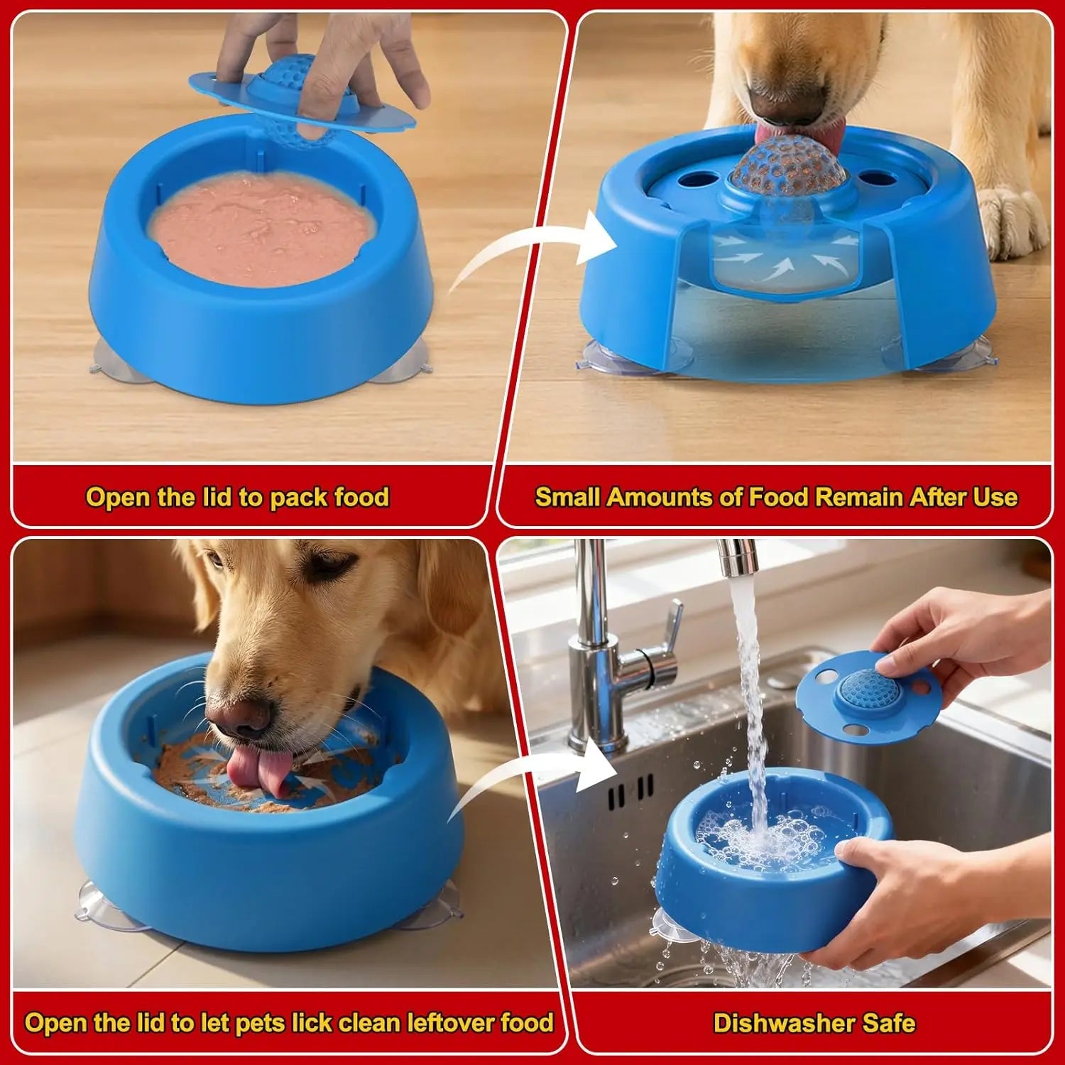 2 Pack Slow Feeder Dog Bowls for Liquid Treats Broth Yogurt, 250ML Dog Lick Bowl with Rolling Ball, Bottom Has Three Suction Cup to Prevent Sliding.Non-Slip Dog Feeding Bowl Pup Licking Bowl for Small Medium Large Dogs,Baby Gifts