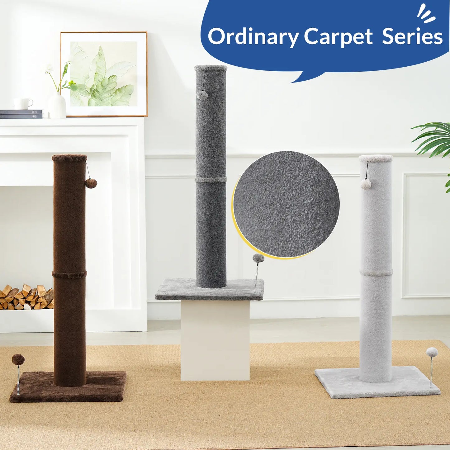 Made4Pets Plain Freestanding Sisal Scratching Post for Indoor Cats, 19.25" L X 19.25" W X 41.73" H, Sturdy Base, Replaceable Spring Toy, Space-Saving Compact Build, Supports Healthy Nails, Vertical Scratcher, Guides Scratching Away from Sofas