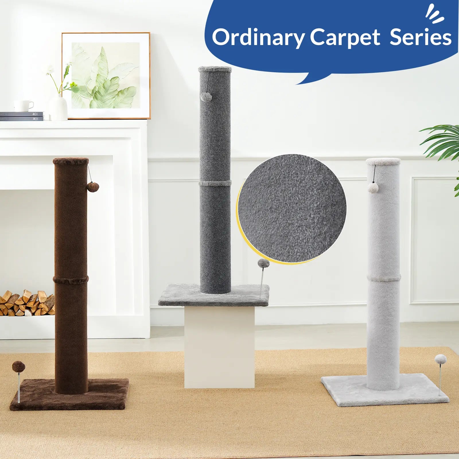 Made4Pets Plain Freestanding Sisal Scratching Post for Indoor Cats, 19.25" L X 19.25" W X 41.73" H, Sturdy Base, Replaceable Spring Toy, Space-Saving Compact Build, Supports Healthy Nails, Vertical Scratcher, Guides Scratching Away from Sofas