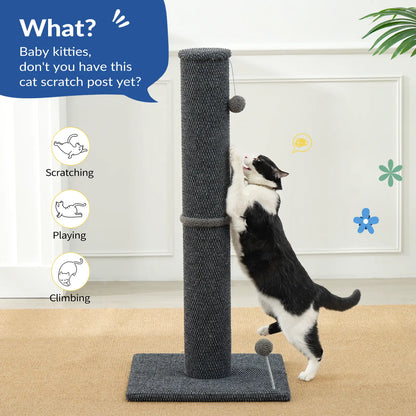 Made4Pets Plain Freestanding Sisal Scratching Post for Indoor Cats, 19.25" L X 19.25" W X 41.73" H, Sturdy Base, Replaceable Spring Toy, Space-Saving Compact Build, Supports Healthy Nails, Vertical Scratcher, Guides Scratching Away from Sofas