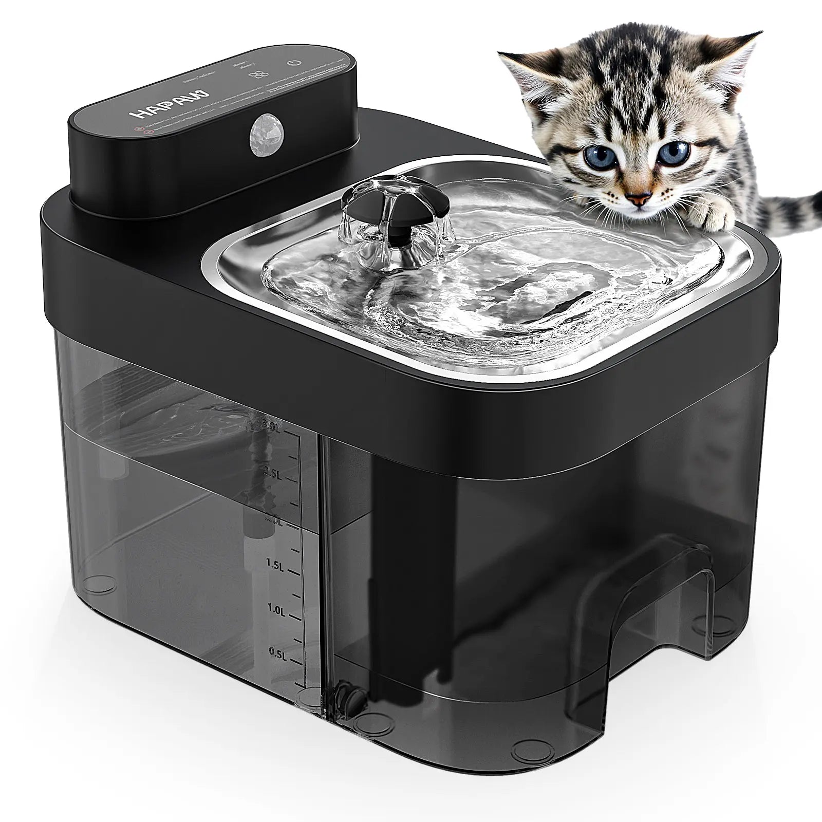HAPAW Cat Water Fountain, 2.4Ghz Wi-Fi App Control Automatic Pet Water Dispenser with 5000Mah Battery, Separated Clean & Waste Water, Filter-Free Plug-In Fountain for Cats,Back to School