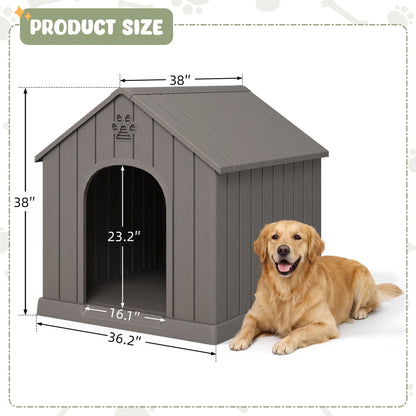 RIWENGO Durable Waterproof Plastic Dog House for Small to Large Sized Dogs Indoor Outdoor Elevated Floor UV Resistant Air Vents Drainage Holes Ground Nails Easy Clean and Assemble