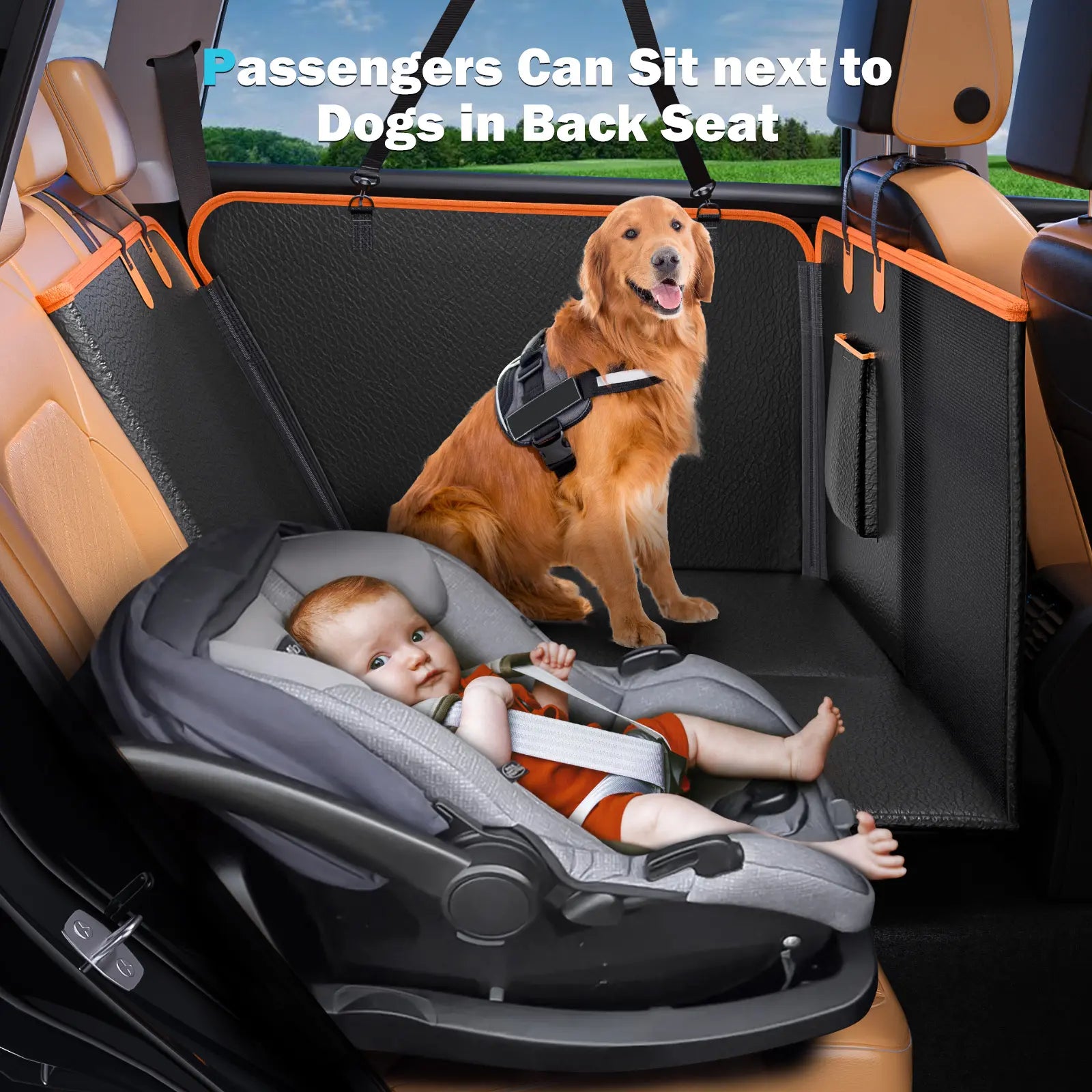 MIXJOY Dog Accessories,Waterproof Hard Bottom Dog Car Seat Cover, Folding Dog Bed for Car Travel,Outside Dog Bed,Expanded Space & Weight up to 400LBS Pet Accessories,Back to School