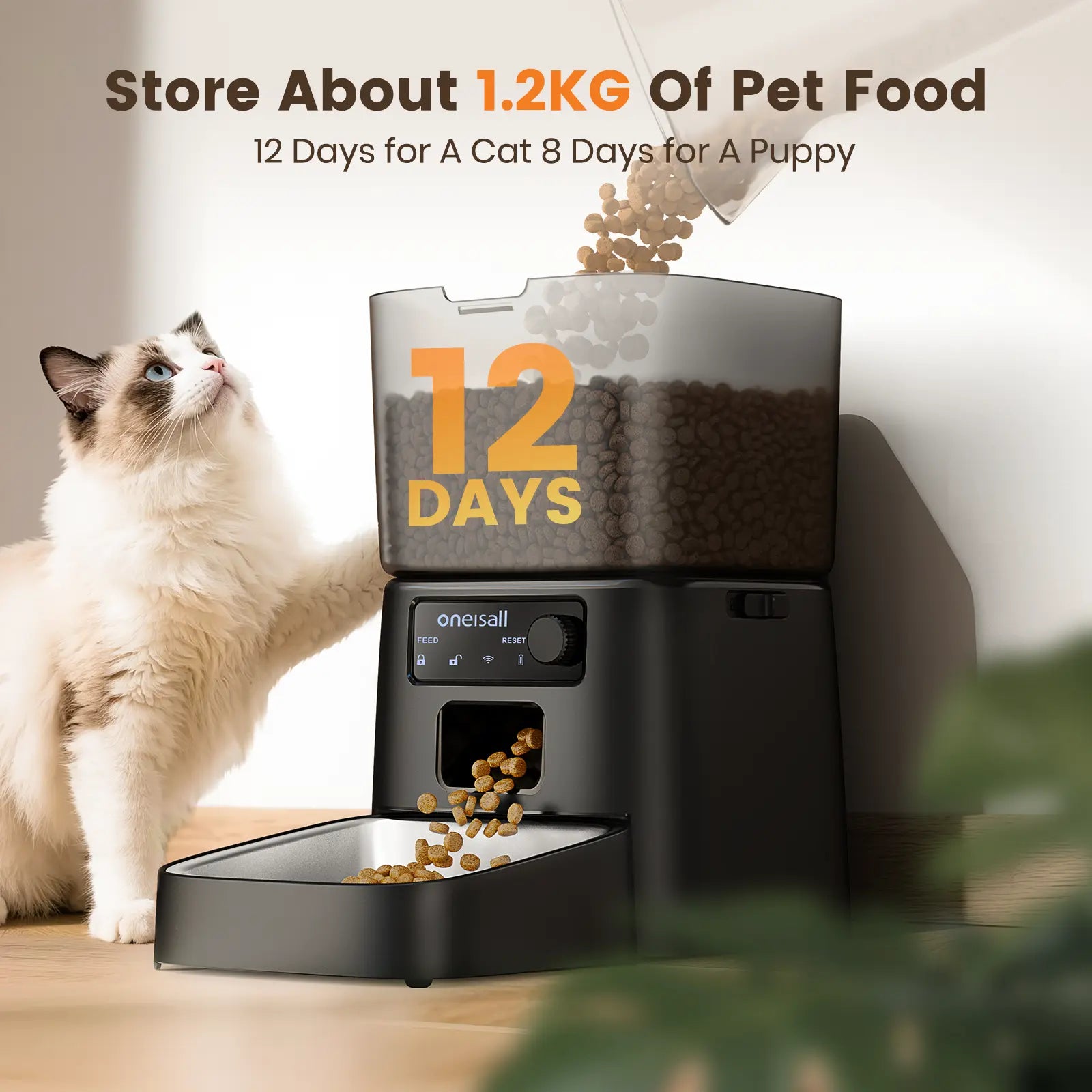 Oneisall Smart Pet Feeder, 3.5L Automatic Food Dispenser for Cats, Dogs，Small Pets Indoor, Timed and Quantitative Dry Food Cat Feeder Kibble, Feeding