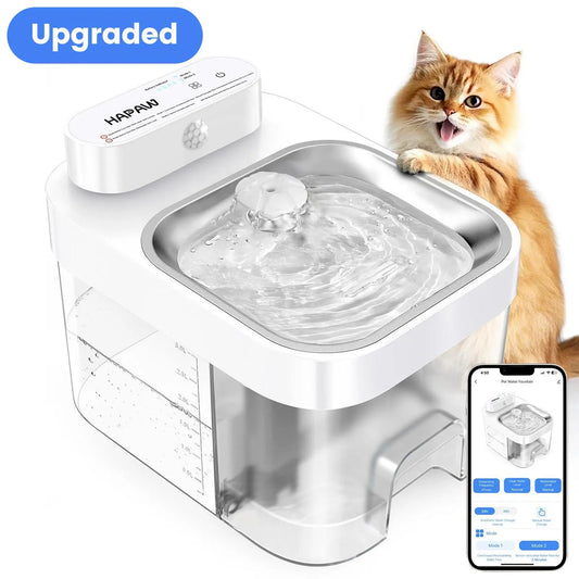 HAPAW Smart Cat Water Fountain, Filter-Free Automatic Pet Water Dispenser with Clean & Used Water Separation, 2.4Ghz Wi-Fi App Control and 5000Mah Battery Backup for Indoor Cats