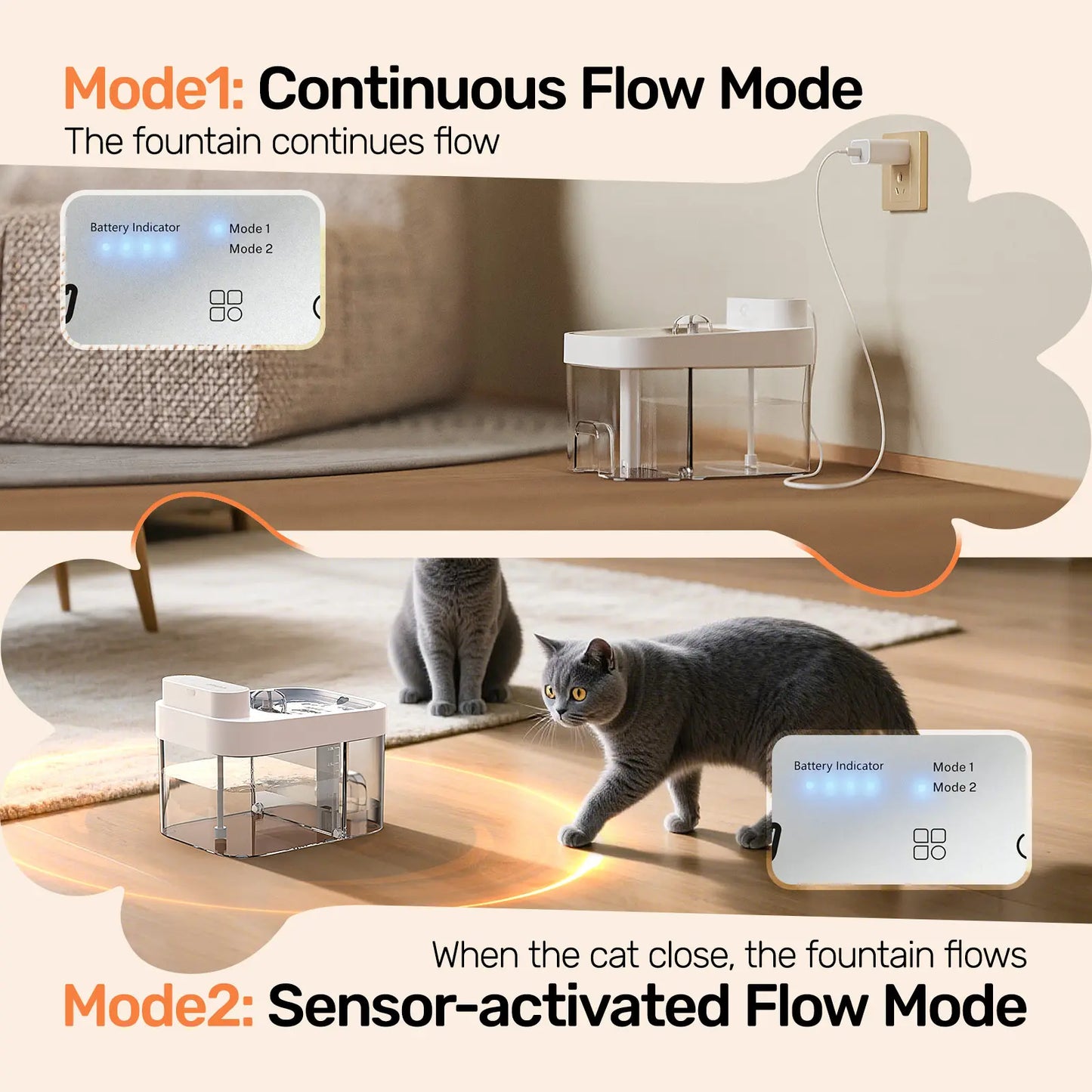 HAPAW Cat Water Fountain, 2.4Ghz Wi-Fi App Control Automatic Pet Water Dispenser with 5000Mah Battery, Separated Clean & Waste Water, Filter-Free Plug-In Fountain for Cats,Back to School