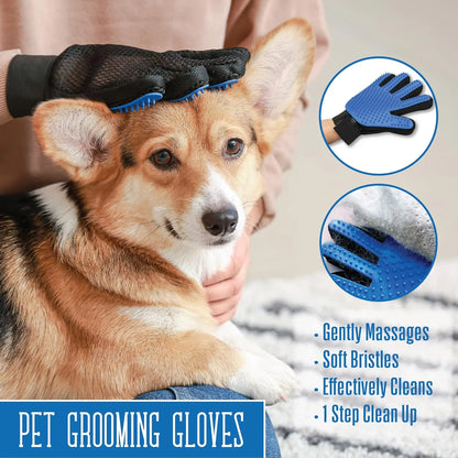 Pet Grooming Gloves, Upgrade Version with Enhanced 255 Silicone Grooming Tips, Hair Remover Mittens for Dogs & Cats, Bath Brush, 2-In-1 Deshedding & Massage Mitt, 5-Finger Flexible Design, for Bathing & Grooming, Safe for Long/Short/Curly Hair Pets