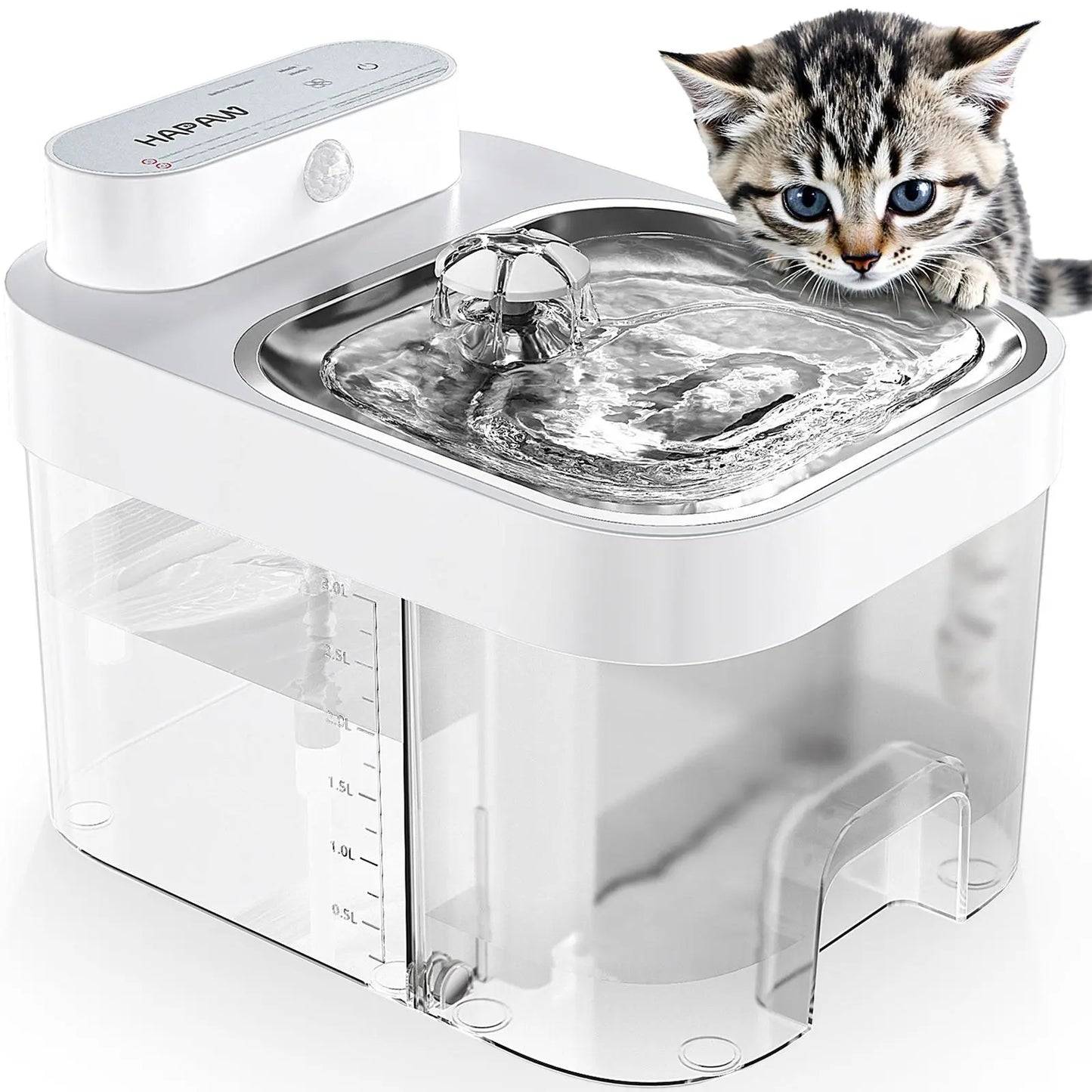HAPAW Cat Water Fountain, 2.4Ghz Wi-Fi App Control Automatic Pet Water Dispenser with 5000Mah Battery, Separated Clean & Waste Water, Filter-Free Plug-In Fountain for Cats,Back to School