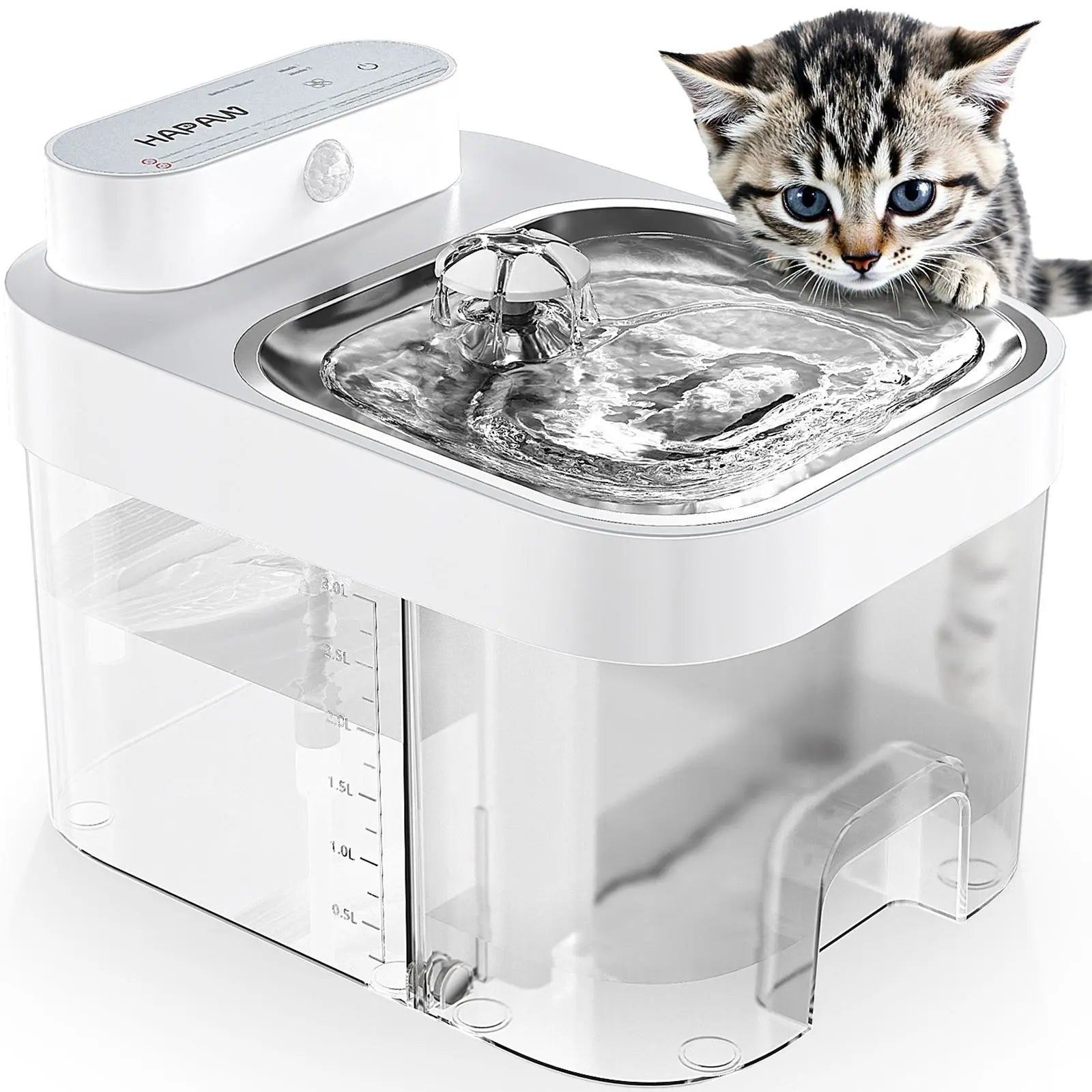 HAPAW Cat Water Fountain, 2.4Ghz Wi-Fi App Control Automatic Pet Water Dispenser with 5000Mah Battery, Separated Clean & Waste Water, Filter-Free Plug-In Fountain for Cats,Back to School
