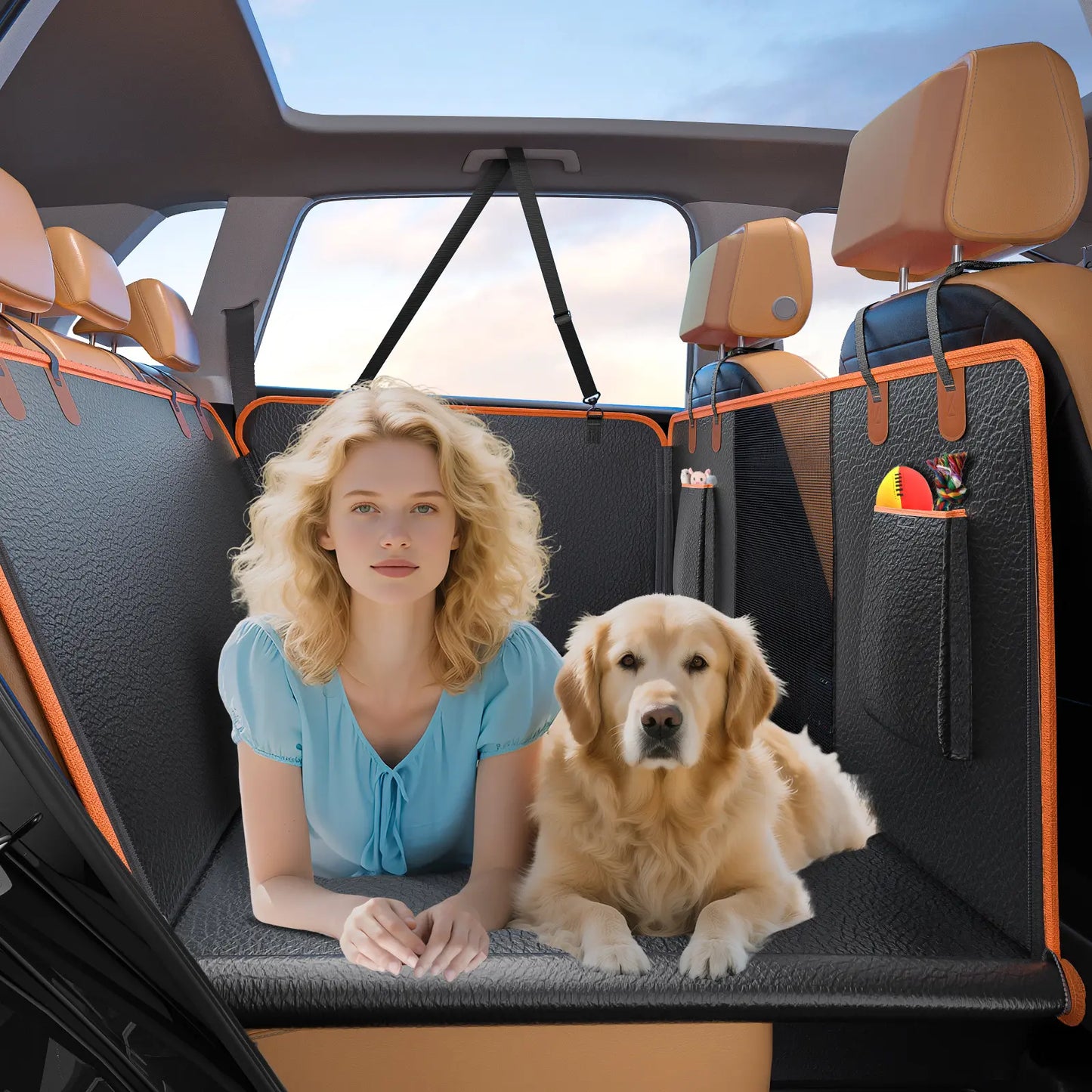 MIXJOY Dog Accessories,Waterproof Hard Bottom Dog Car Seat Cover, Folding Dog Bed for Car Travel,Outside Dog Bed,Expanded Space & Weight up to 400LBS Pet Accessories,Back to School