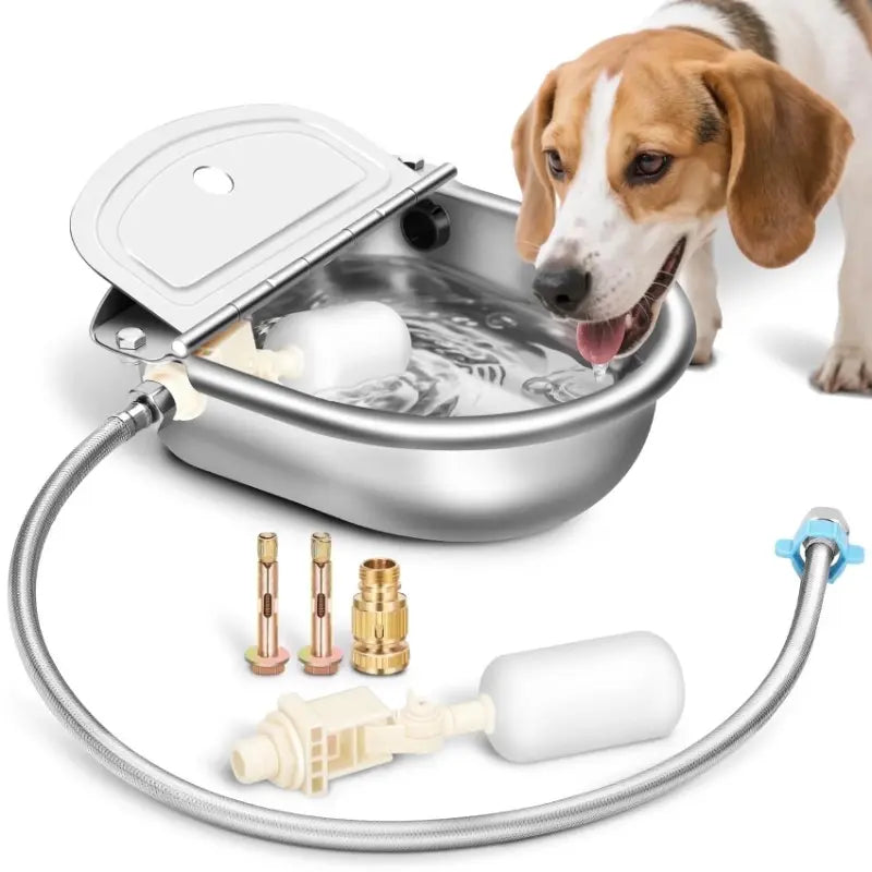 3L Stainless Steel Automatic Dog Water Bowl Dispenser - Single Unit with Fountain Flow, Drain Plug, Refill Hose, Slopper Stopper Water Trough (Pet Feeding Accessory) Multi-Pet Home