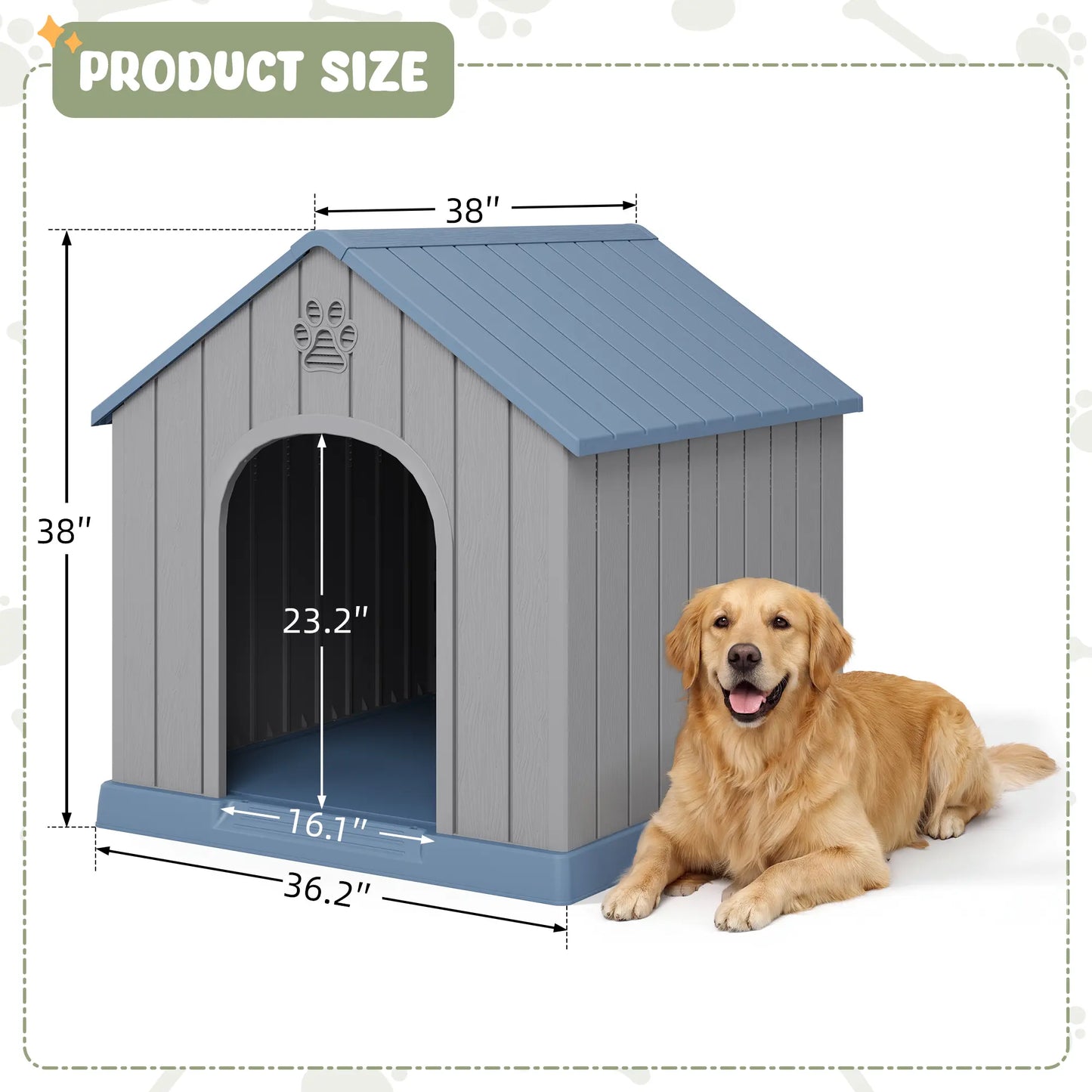RIWENGO Durable Waterproof Plastic Dog House for Small to Large Sized Dogs Indoor Outdoor Elevated Floor UV Resistant Air Vents Drainage Holes Ground Nails Easy Clean and Assemble