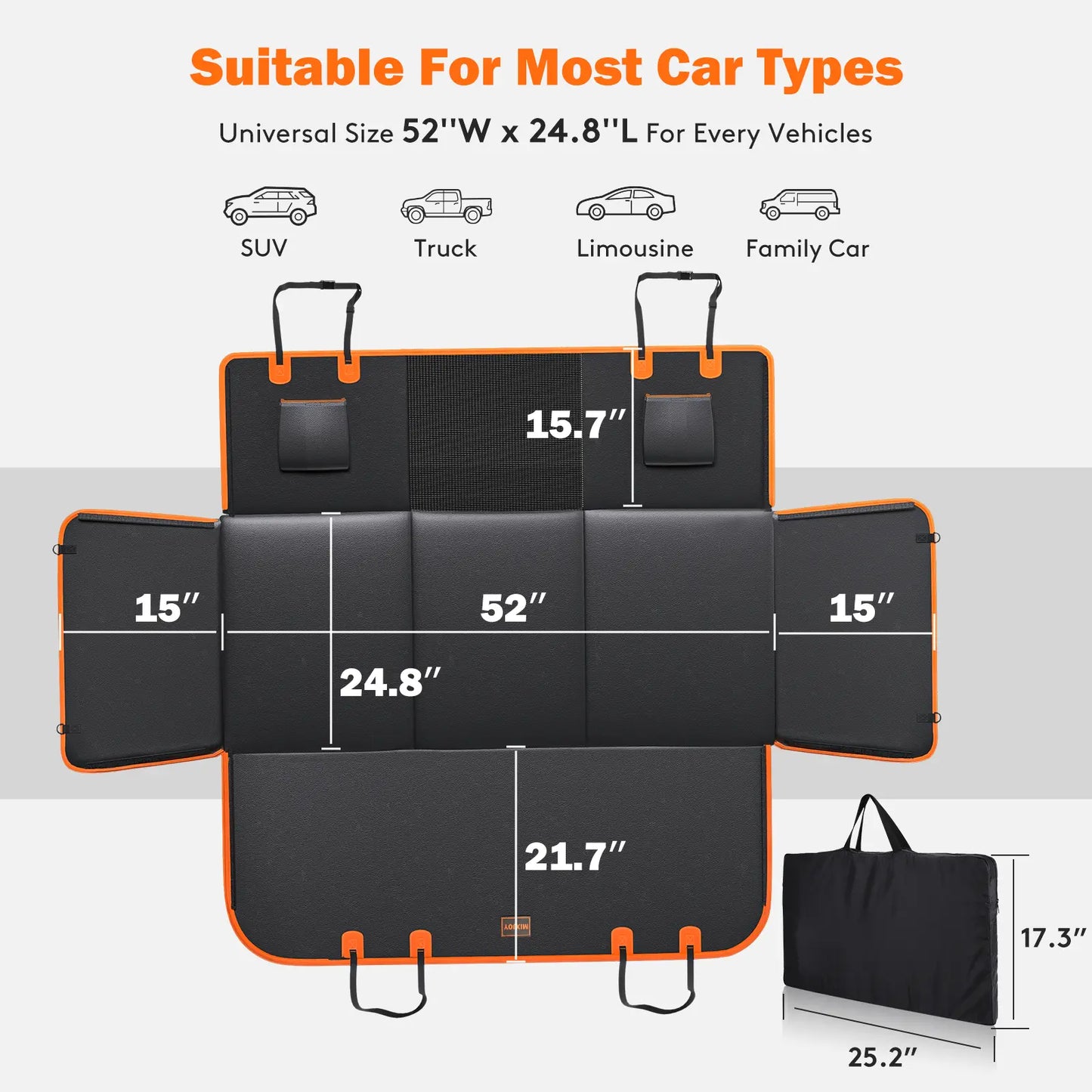 MIXJOY Dog Accessories,Waterproof Hard Bottom Dog Car Seat Cover, Folding Dog Bed for Car Travel,Outside Dog Bed,Expanded Space & Weight up to 400LBS Pet Accessories,Back to School