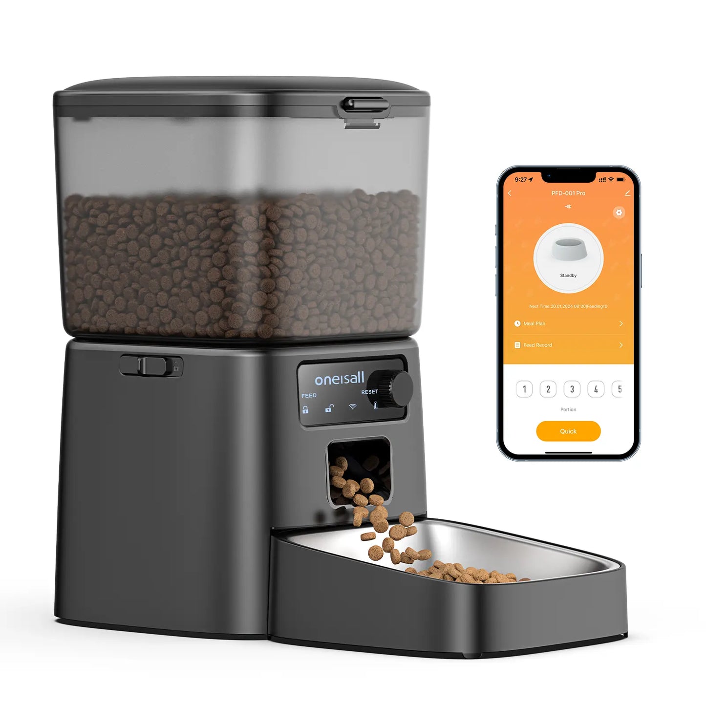 Oneisall Smart Pet Feeder, 3.5L Automatic Food Dispenser for Cats, Dogs，Small Pets Indoor, Timed and Quantitative Dry Food Cat Feeder Kibble, Feeding