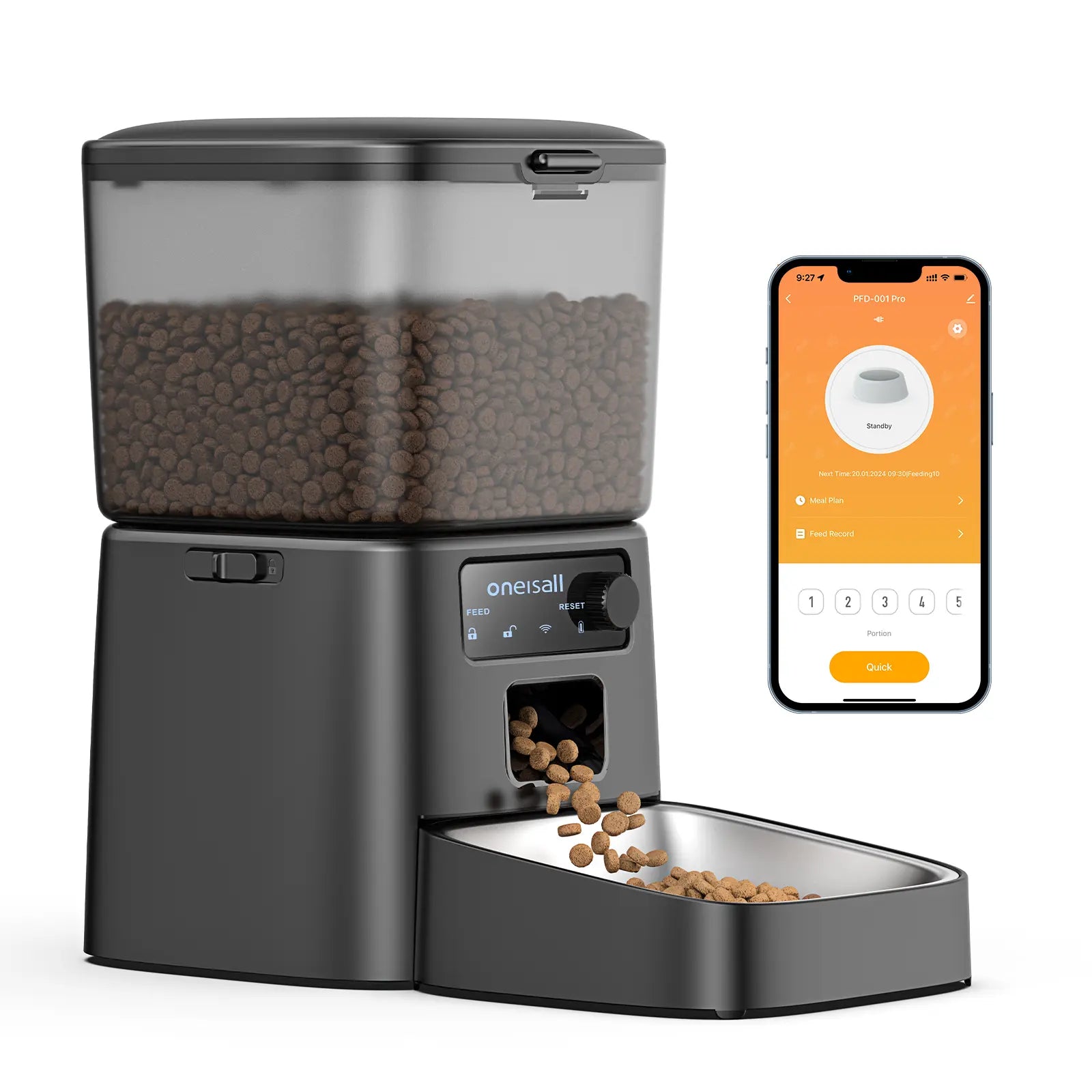 Oneisall Smart Pet Feeder, 3.5L Automatic Food Dispenser for Cats, Dogs，Small Pets Indoor, Timed and Quantitative Dry Food Cat Feeder Kibble, Feeding