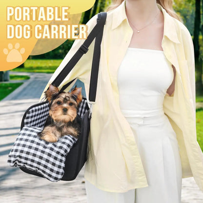 Premium Center Mount Car Pet Booster Seat for Small Cats & Dogs (Under 11 Lbs) - Cars Accessories, Anti-Collapse Carrier Bag, Elevated, Plush Mat, Secure Safety Tether, Plaid Design