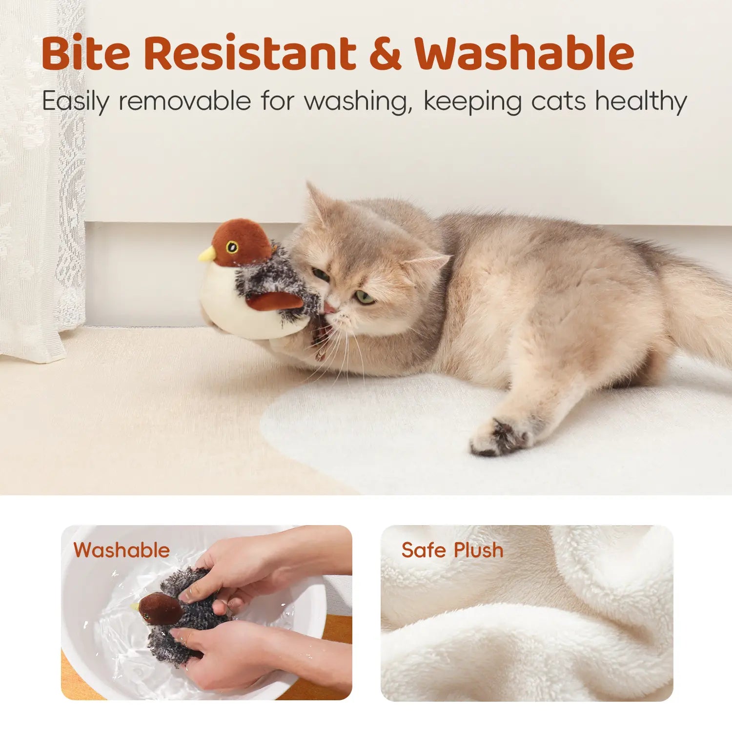 Potaroma Cat Toys Flapping Bird, Lifelike Chirping Cat Kicker, Rechargeable Touch Activated Interactive Kitten Toy #Backtoschool