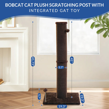 Made4Pets Plain Freestanding Sisal Scratching Post for Indoor Cats, 19.25" L X 19.25" W X 41.73" H, Sturdy Base, Replaceable Spring Toy, Space-Saving Compact Build, Supports Healthy Nails, Vertical Scratcher, Guides Scratching Away from Sofas