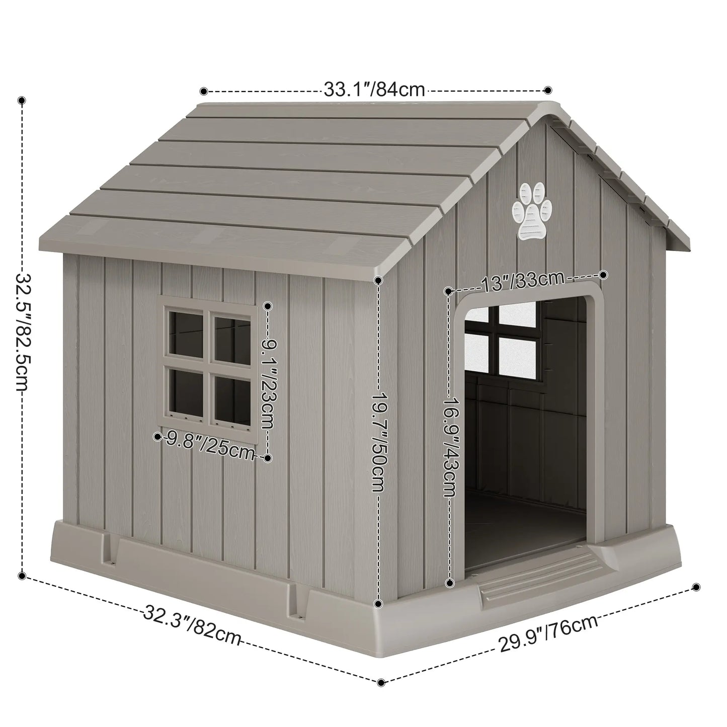 RIWENGO Durable Waterproof Plastic Dog House for Small to Large Sized Dogs Indoor Outdoor Elevated Floor UV Resistant Air Vents Drainage Holes Ground Nails Easy Clean and Assemble
