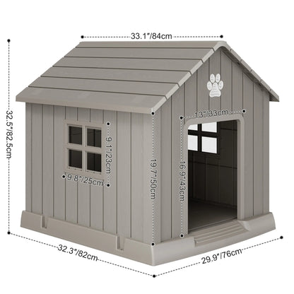RIWENGO Durable Waterproof Plastic Dog House for Small to Large Sized Dogs Indoor Outdoor Elevated Floor UV Resistant Air Vents Drainage Holes Ground Nails Easy Clean and Assemble