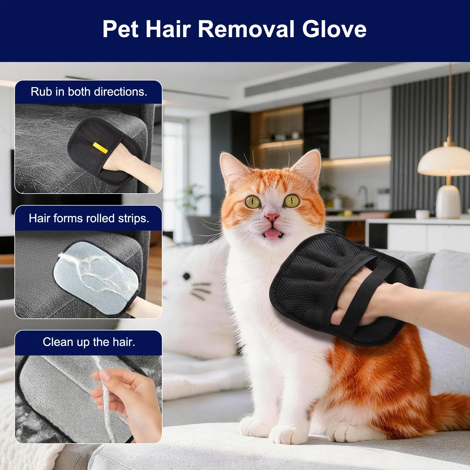 Pet Hair Removal Broom 2-In-1 Reusable Adjustable Long Handle Carpet Rake for Pet Hair Removal, 15 X 3 X 2-In