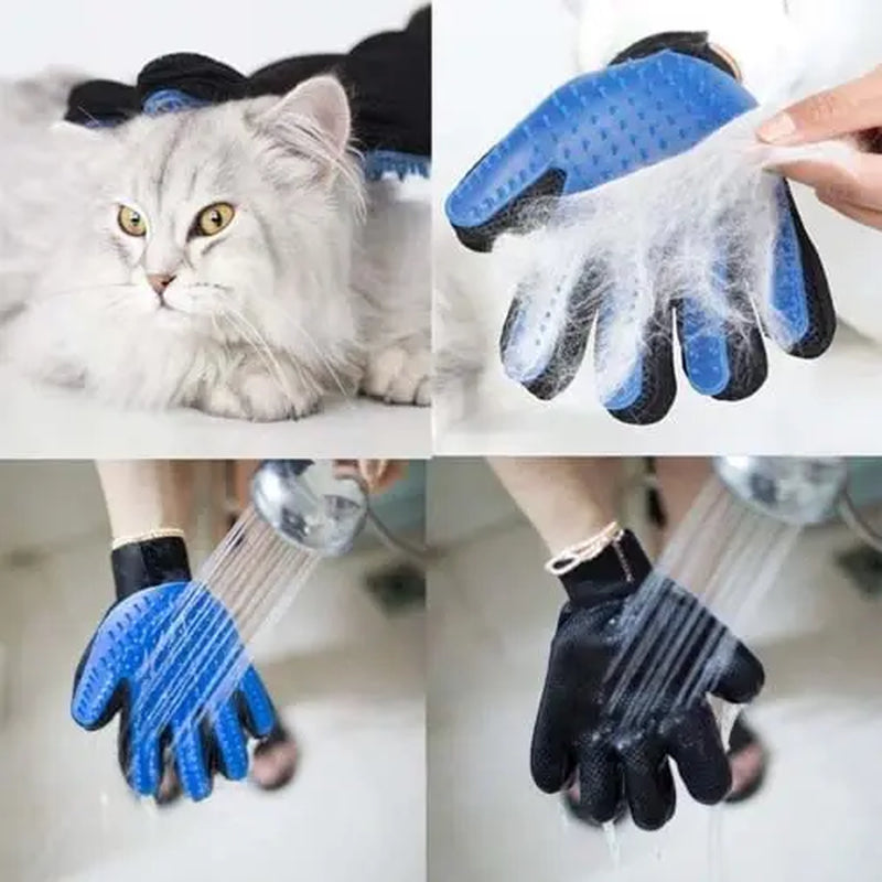 Pet Grooming Gloves, Upgrade Version with Enhanced 255 Silicone Grooming Tips, Hair Remover Mittens for Dogs & Cats, Bath Brush, 2-In-1 Deshedding & Massage Mitt, 5-Finger Flexible Design, for Bathing & Grooming, Safe for Long/Short/Curly Hair Pets