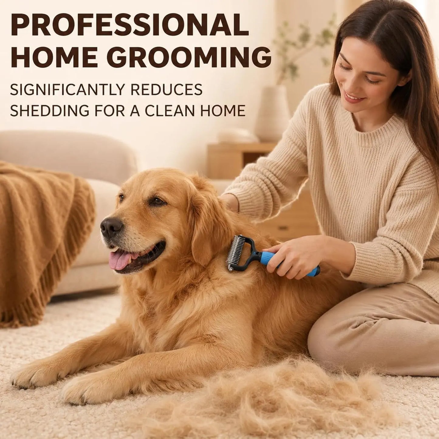 Dual-Sides Stainless Steel Slicker Brush & Undercoat Rake, Pet Grooming Tool for Cats & Dogs with Thick/Long Hair, Demats Tangles, Removes Loose Fur, Reduces Shedding