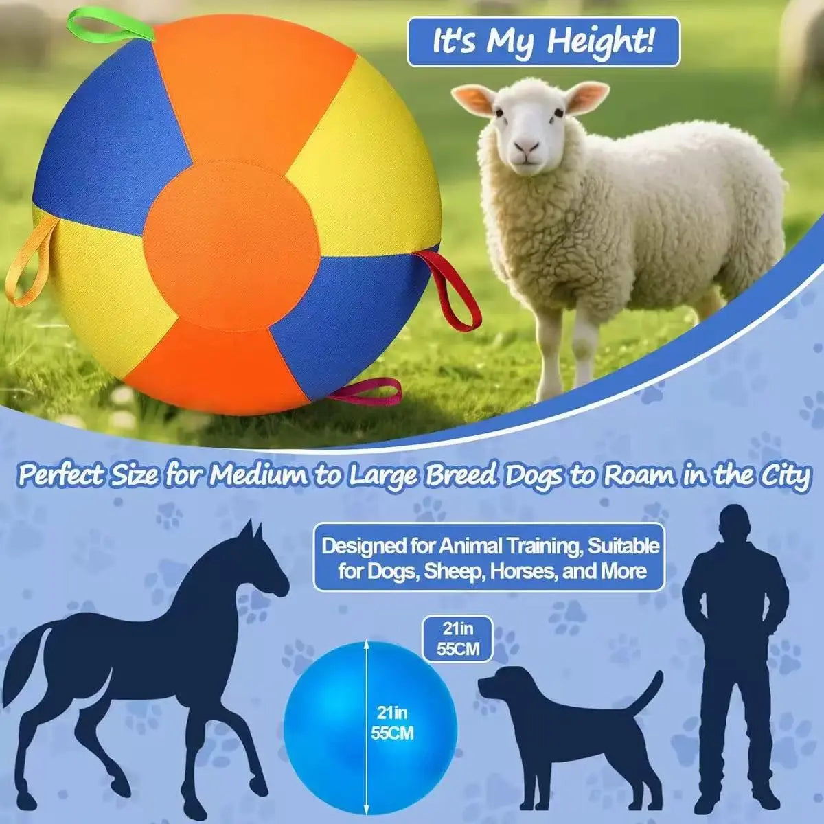Herding Ball for Dogs and Horses, 18" Jolly Ball for Dogs, Dog Herding Balls for Australian Shepherd Collie,Herding Ball Durable Bite-Resistant with Reinforced Stitching, Medium Dog Toys Gifts