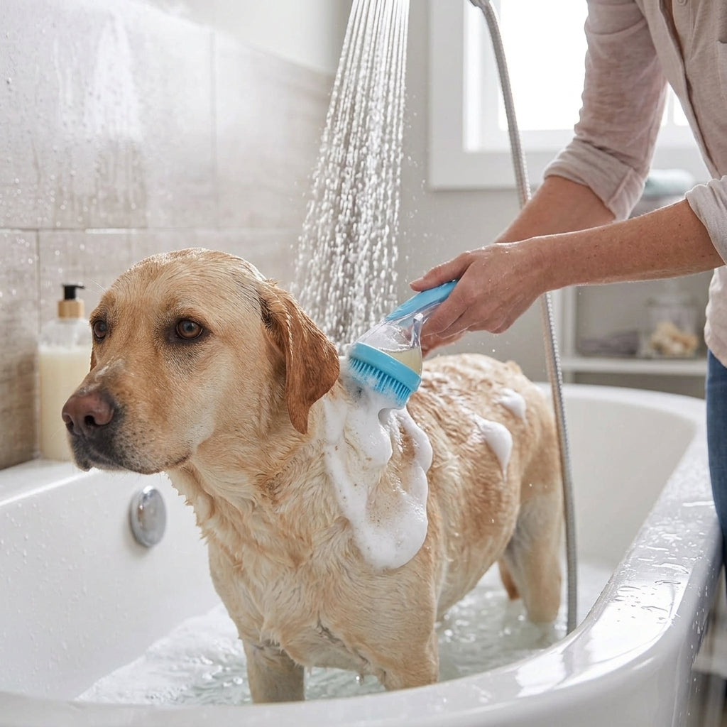 🐾 2-in-1 Pet Bath Brush – Gentle Deshedding & Massage Grooming Brush with Soap Dispenser | For Dogs & Cats