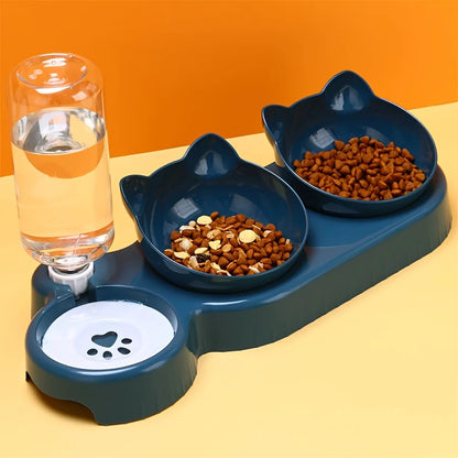 Cute Ear Design 3-in-1 Pet Bowl Set with Gravity Water Bottle