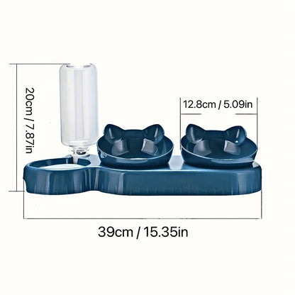Cute Ear Design 3-in-1 Pet Bowl Set with Gravity Water Bottle