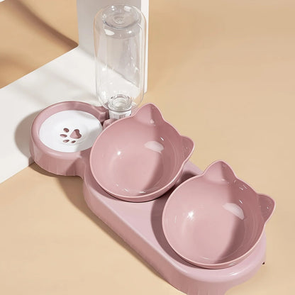 Cute Ear Design 3-in-1 Pet Bowl Set with Gravity Water Bottle