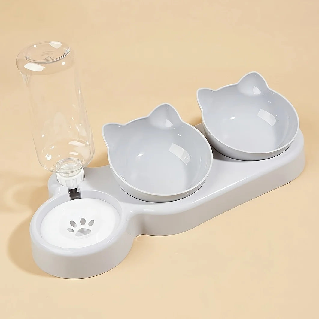 Cute Ear Design 3-in-1 Pet Bowl Set with Gravity Water Bottle