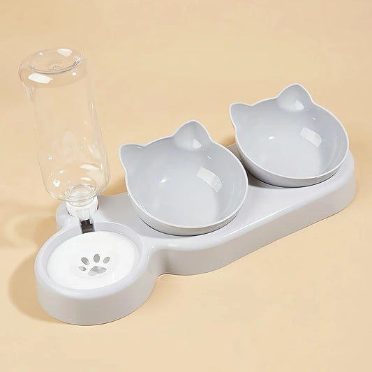 Cute Ear Design 3-in-1 Pet Bowl Set with Gravity Water Bottle