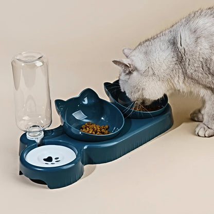 Cute Ear Design 3-in-1 Pet Bowl Set with Gravity Water Bottle