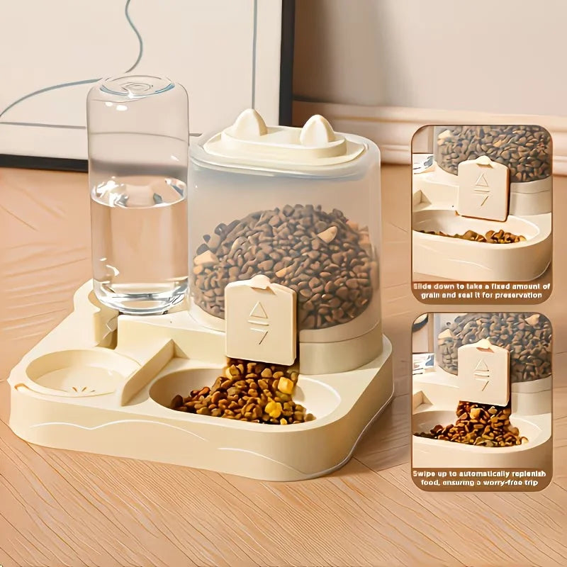 2-in-1 Automatic Pet Feeder & Water Dispenser – Large Capacity Food & Water Bowl with Dry/Wet Food Separation for Dogs & Cats