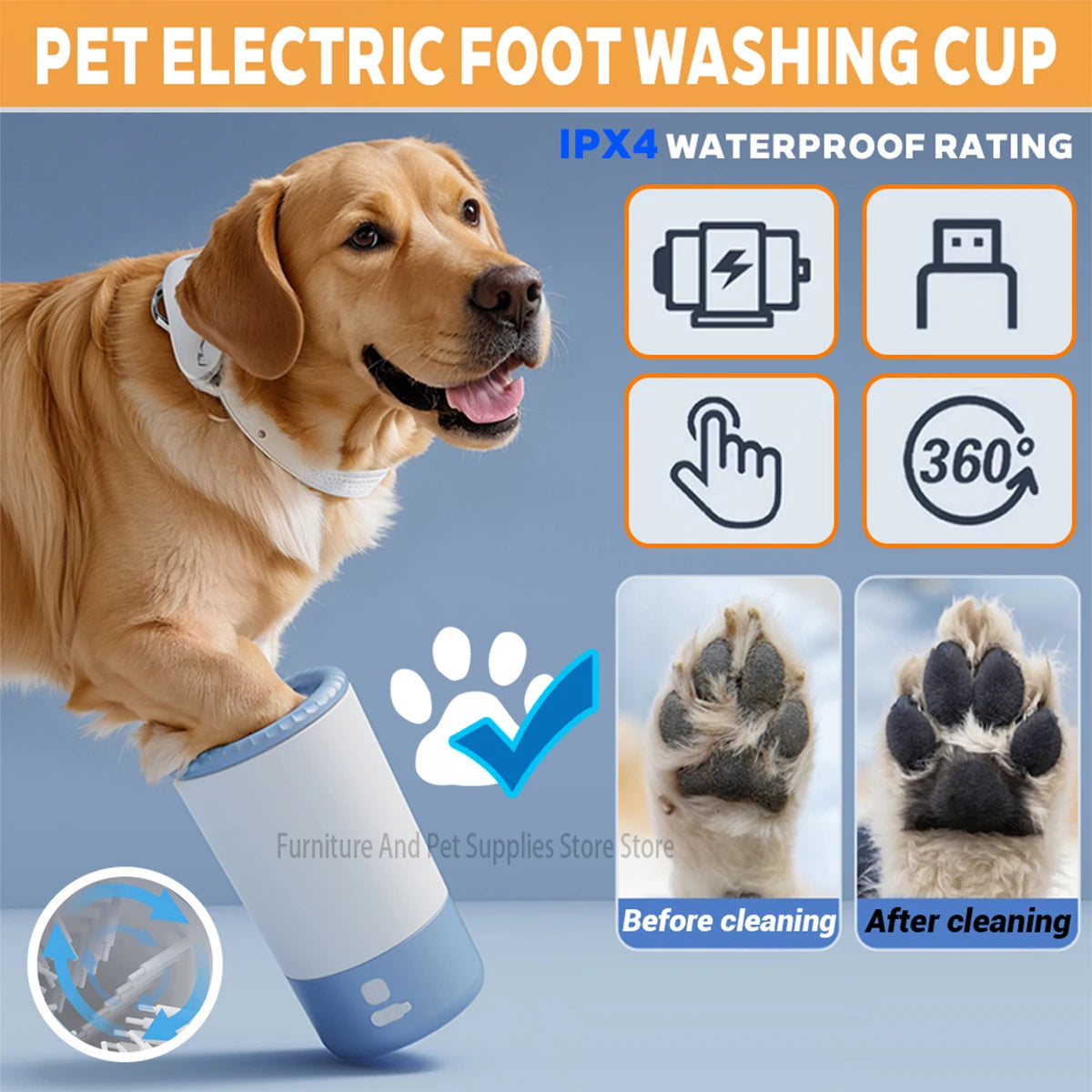 Electric Pet Paw Cleaner – Automatic Dog & Cat Foot Washer with Low-Noise Motor | Portable & Waterproof Paw Cleaning Cup